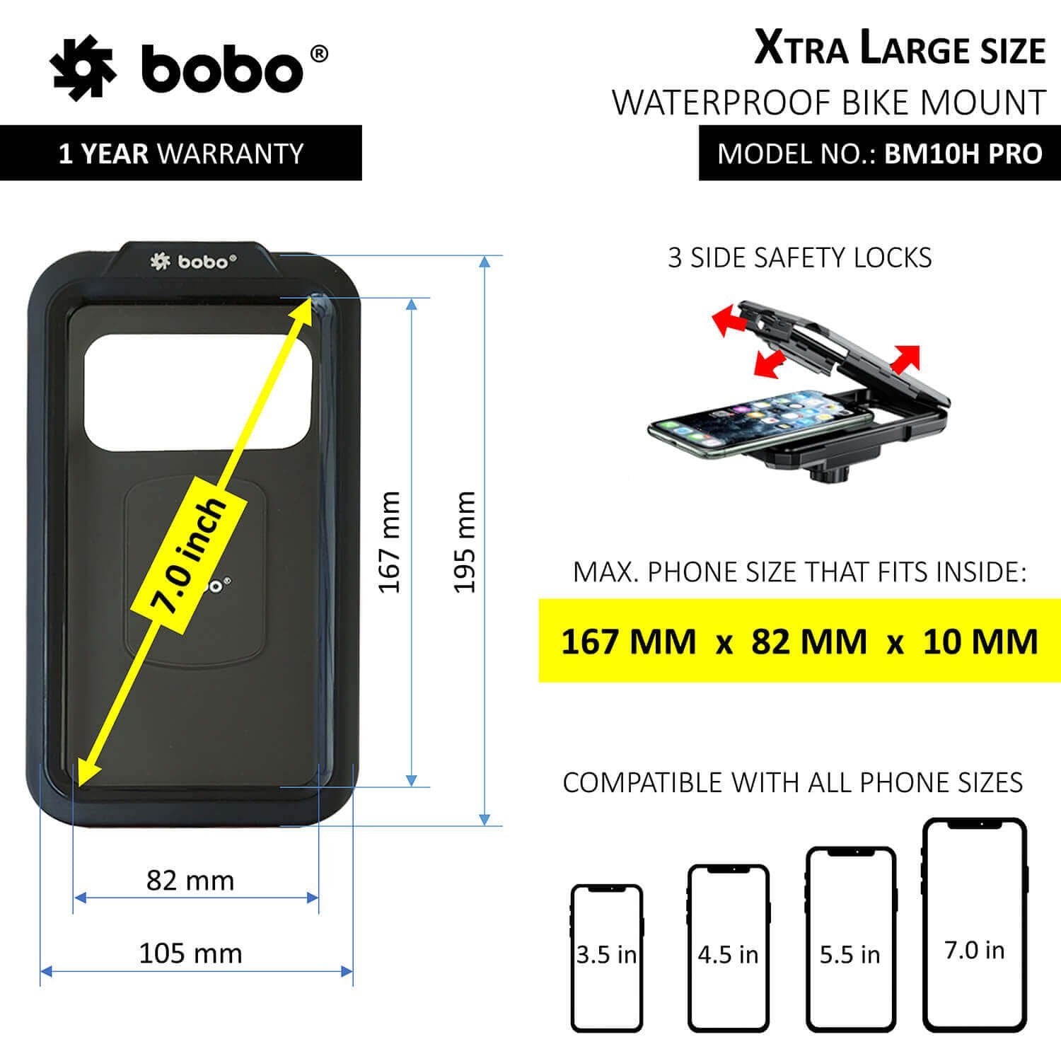 BOBO BM10H PRO Fully Waterproof Bike / Cycle Phone Holder with Vibration Controller Motorcycle Mobile Mount - Image 4