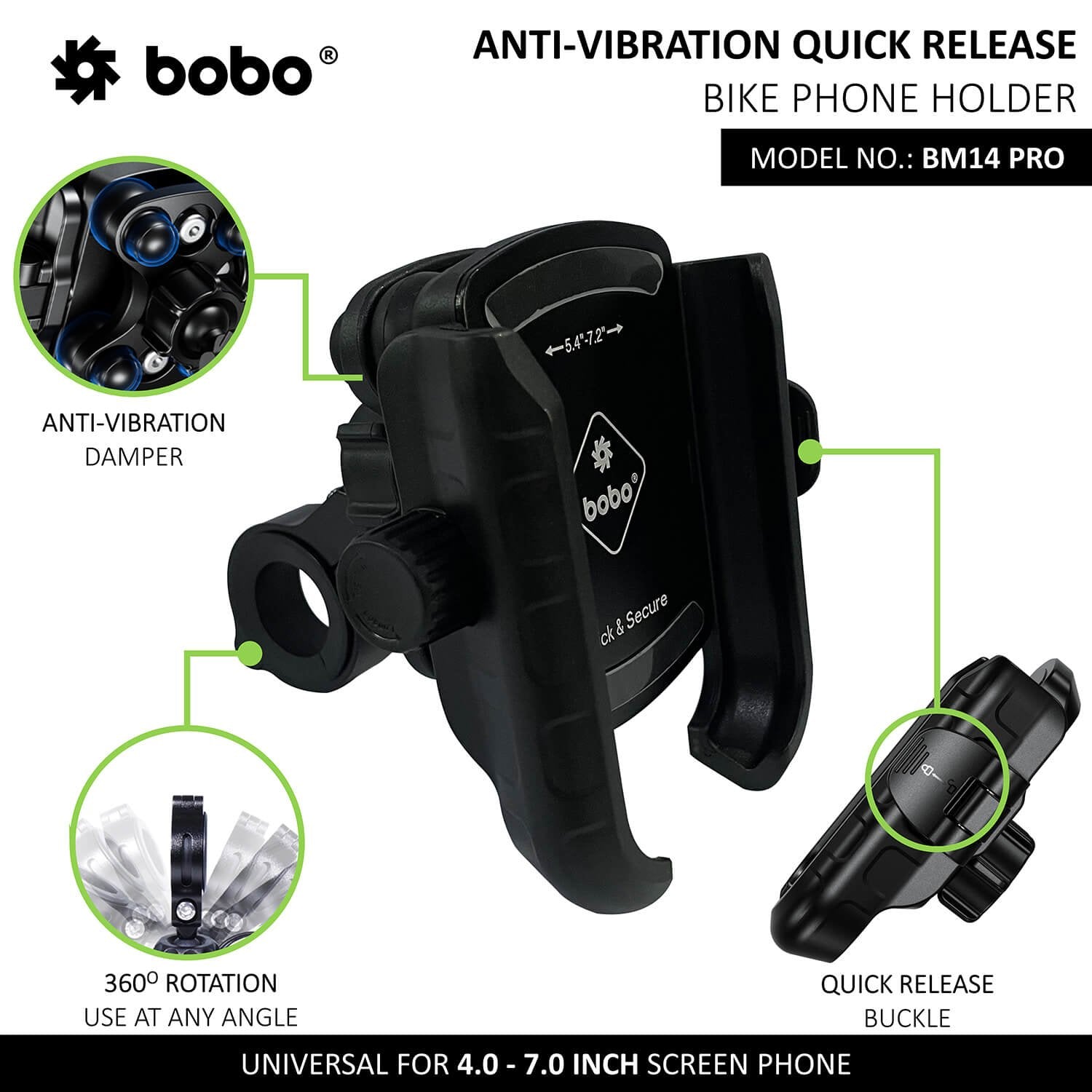 BOBO BM14 PRO X Quick Release with PRO X Vibration Controller Enhanced BM4 PRO Bike / Cycle Phone Holder Motorcycle Mobile Mount - Image 2