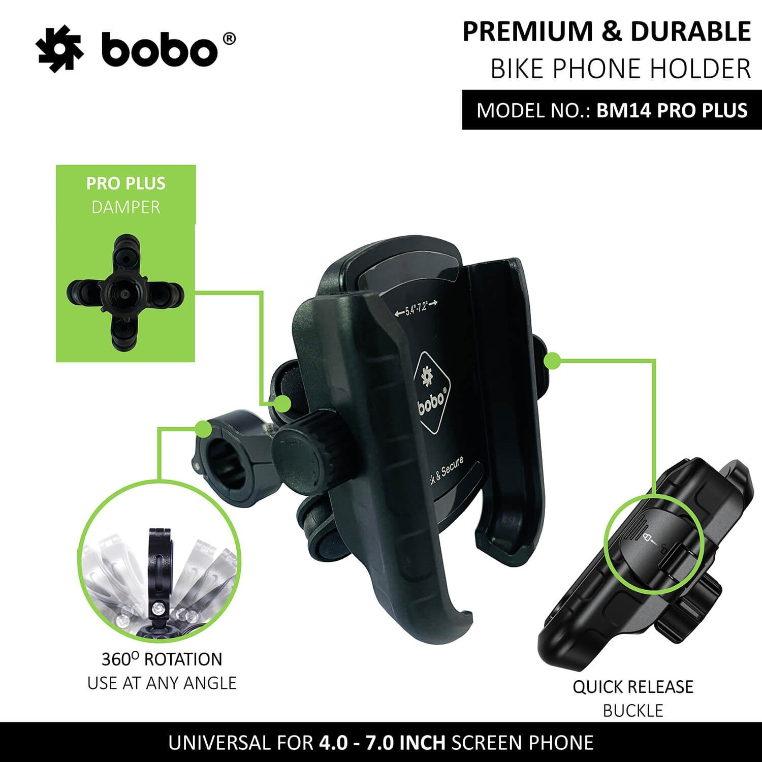 BOBO BM14 PRO PLUS Quick Release with PRO PLUS Vibration Damper Enhanced BM4 PRO PLUS Bike / Cycle Phone Holder Motorcycle Mobile Mount - Image 2