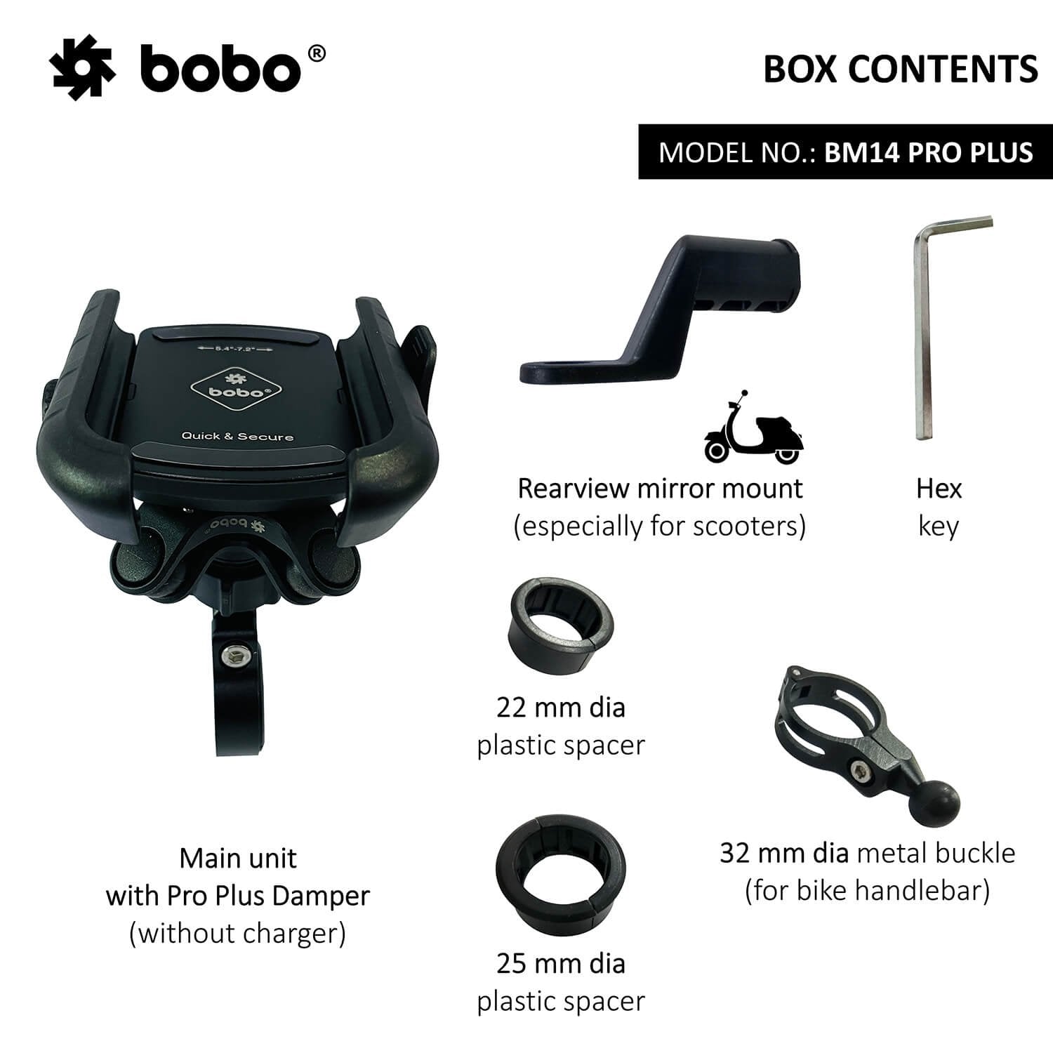 BOBO BM14 PRO PLUS Quick Release with PRO PLUS Vibration Damper Enhanced BM4 PRO PLUS Bike / Cycle Phone Holder Motorcycle Mobile Mount - Image 4