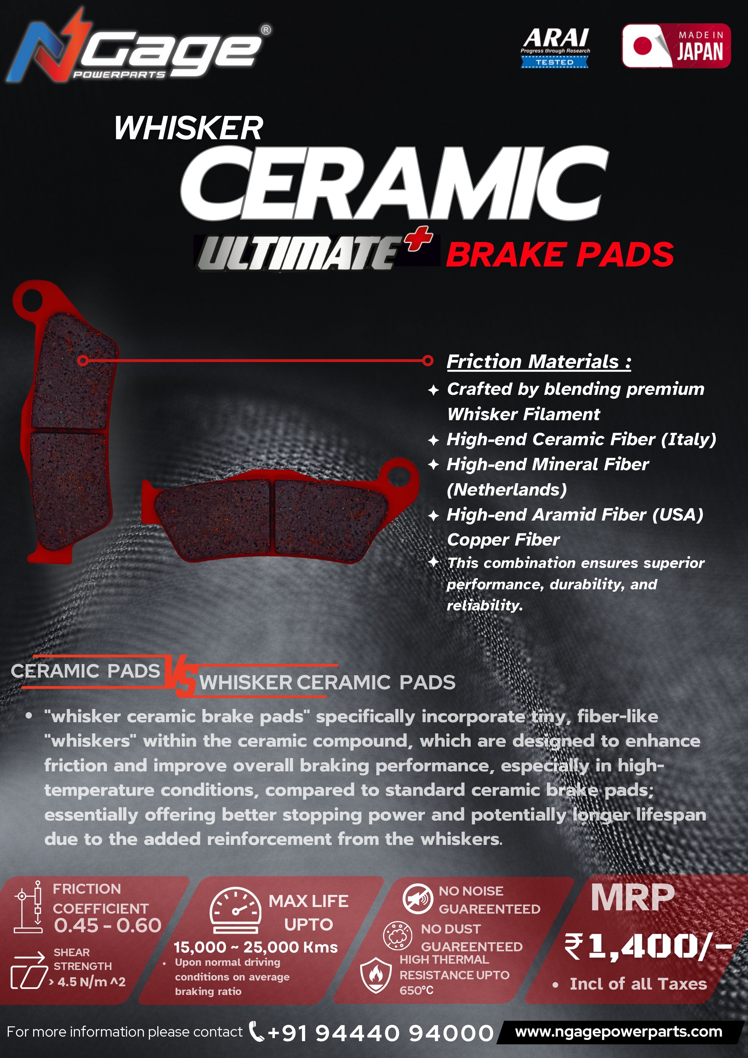 Ngage Whisker Ceramic Brake Pad (Front) For Triumph speed T4 – HB