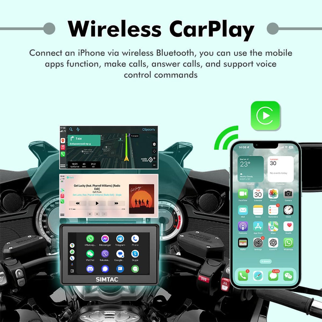 Simtac motorcycle GPS CarPlay & Android Auto system Without TPMS – M2 1 year warranty