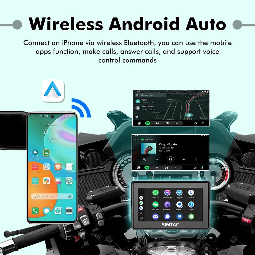 Simtac motorcycle GPS CarPlay & Android Auto system Without TPMS – M2 1 year warranty