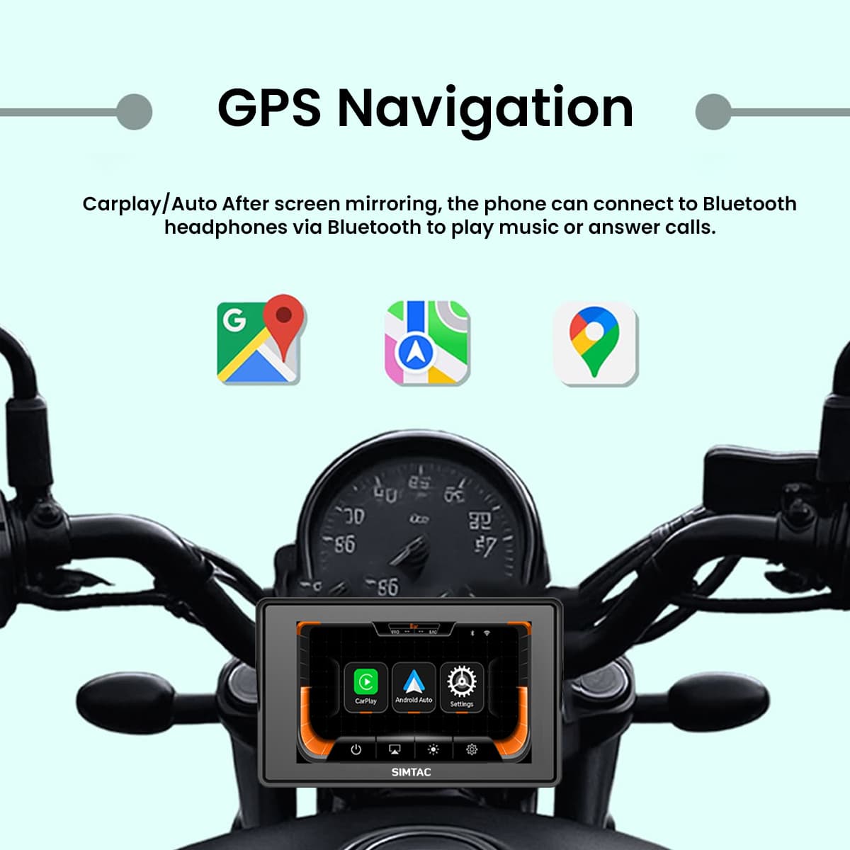 Simtac motorcycle GPS CarPlay & Android Auto system Without TPMS – M2 1 year warranty