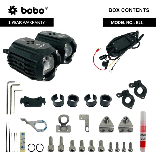 Bobo BL1 Premium Auxiliary Lights – 6000 Lumens, 60W LED with Strobe Wiring Harness