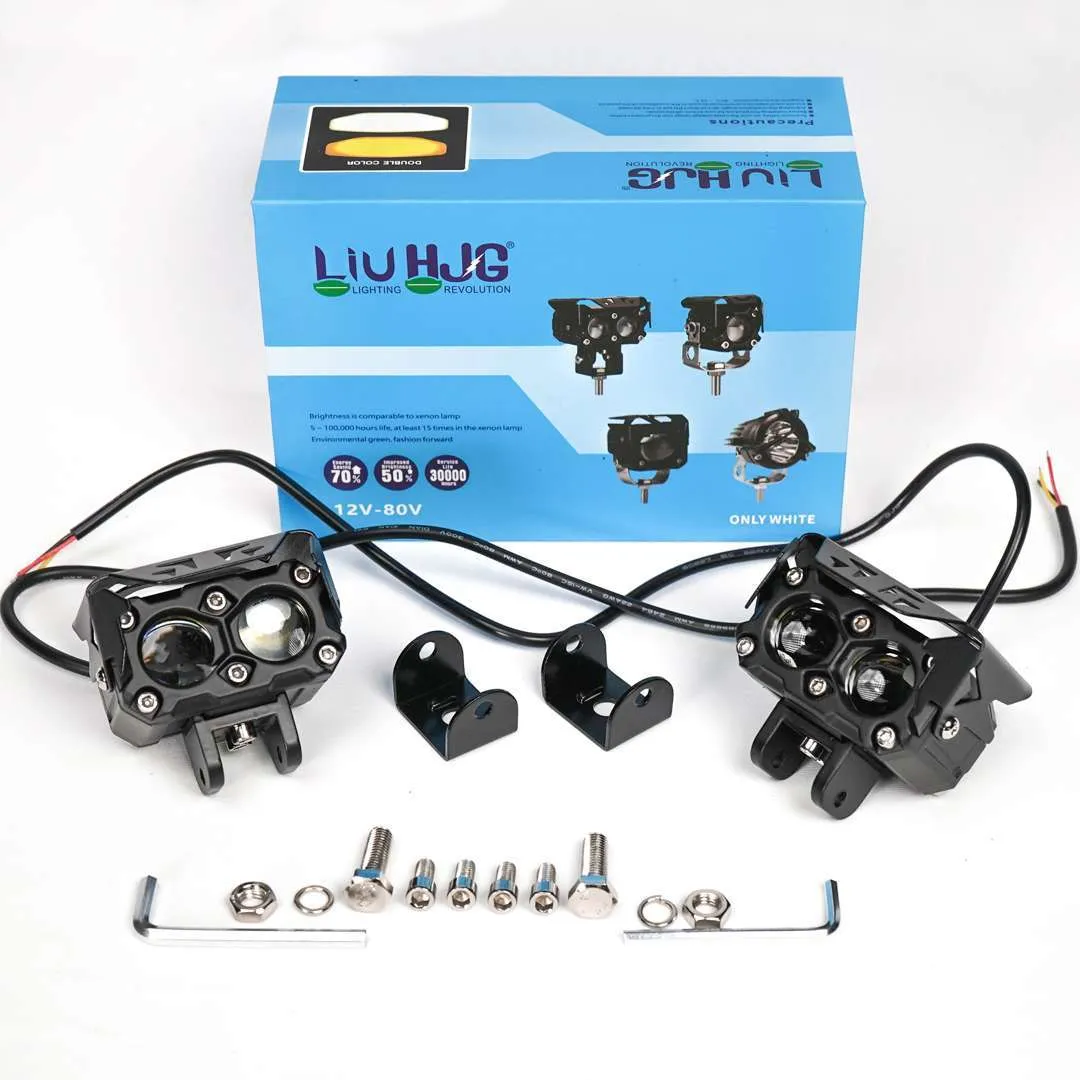 HJG 2 LED 60W Motorcycle Yellow/White Spot Light with Wiring harness ...